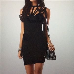 ❤️‍🔥 Bebe XS Bandage Bodycon Black Dress Midi EUC ♠️